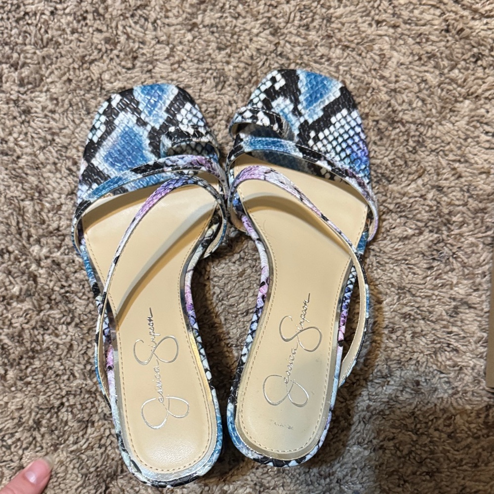 Jessica Simpson Blue and Black Snakeskin Sandals